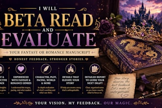 beta read and evaluate your fantasy or romance manuscript