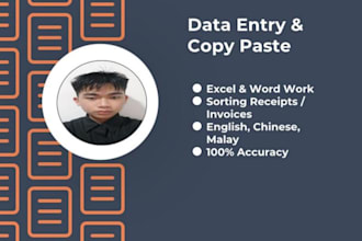 type 30 paper receipts into an excel file for you for just 5 USD