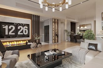 upgrade 3d modern apartment, interior furnishing,room layout, mid century render