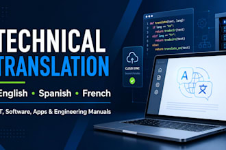 be your technical translator in english, spanish, and french