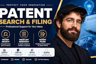 do patent search, prior art research, patent filling at ukipo uspto wipo euipo