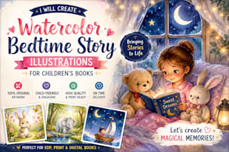 create watercolor bedtime story illustrations for children book illustration