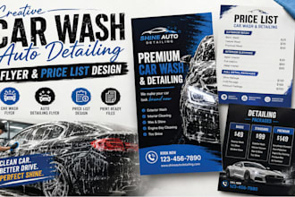 design creative car wash flyer, auto detailing flyer and price list design