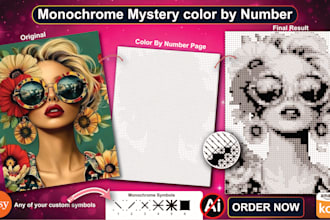 create monochrome mystery mosaic color by number for kdp