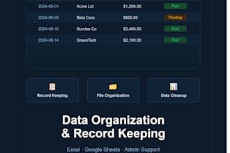 do data organization, record keeping, and admin support
