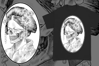 draw black and white dark art for t shirt