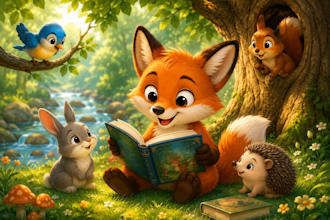illustrate colorful children book illustration, storybook and kids characters