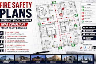 create fire safety plans, emergency evacuation plan map nfpa compliance drawings