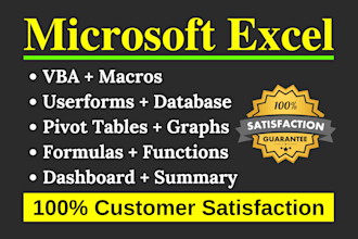 build excel vba macros, formulas and dashboards