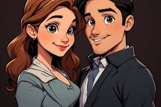 draw cartoon disney couple portrait