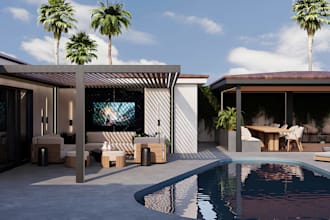 design realistic 3d patio, pergola and luxury outdoor living spaces