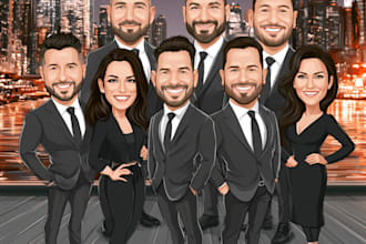make a group cartoon caricature for a corporate or business
