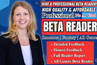 provide beta reader, beta reading, alpha reader and manuscript feedback