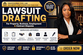 draft civil lawsuits for property, business, employment and contracts