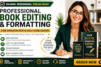 do developmental editing, copy editing, kindle ebook for amazon KDP publishing