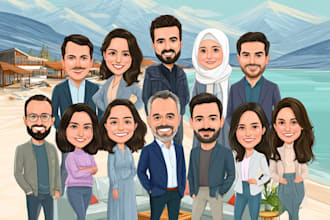 do group cartoon, caricature based on your photo