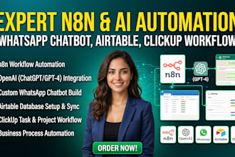 setup n8n openai automation, whatsapp chatbot, airtable click up workflow