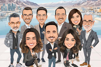 draw group cartoon, caricature based on your photo