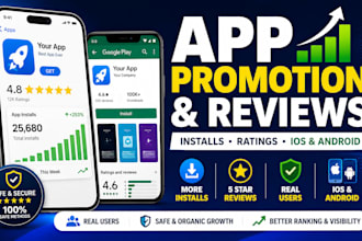 do mobile app promotion, app install, IOS review and app rating