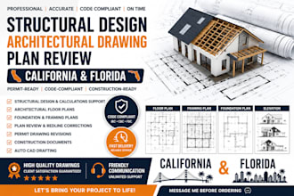 structural design, architectural drawing, plan review in california and florida