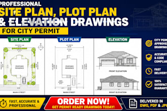 draw site plan plot plan elevation for city permit very fast in autocad