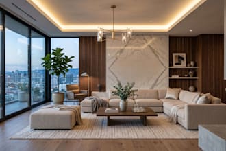 design realistic living room interior and 3d rendering