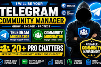 be telegram community manager or admin with 20 chatters for crypto project
