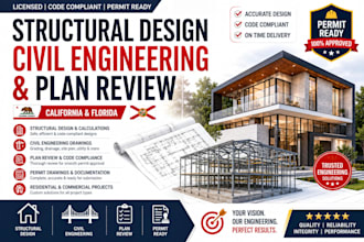 do structural design, civil engineering, plan review in california, florida