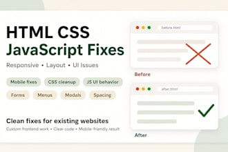 fix HTML CSS javascript and responsive website issues