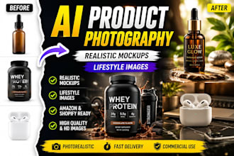 create realistic ai product photography, mockup and lifestyle images