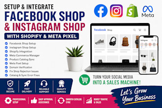 setup facebook shop, instagram shop, shopify integration and meta pixel