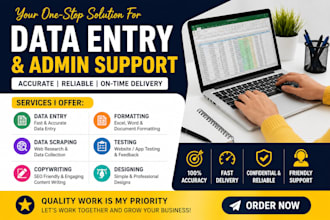 data entry, formatting, designing, data scraping
