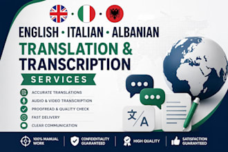transcribe and translate english, italian and albanian accurately