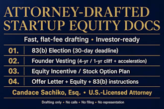 draft a key employee offer letter with equity and 83b instructions a US attorney