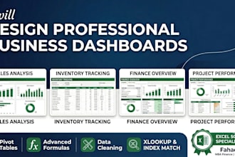 create excel dashboards, pivot tables, xlookup, vlookup and data analysis