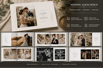 design a professional wedding album, photo book, album, photo collages