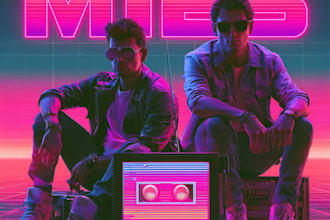 do neon sign album podcast mixtape cover 80s retro art