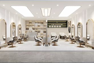 renovate 3d classic barbershop,grooming center,interior render,cgi haircut salon
