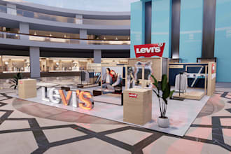 design realistic 3d pop up store, retail kiosk and brand activation spaces