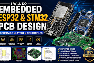 do embedded esp32 stm32 pcb design, schematic layout and gerber files