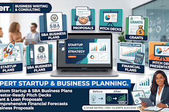 write startups, sba business plan, proposal, pitch deck, grant or financial plan