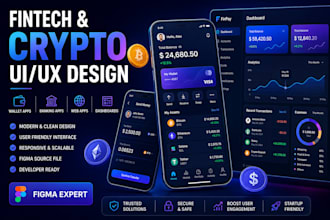 design modern fintech app, crypto wallet, web app, and dashboard UI UX