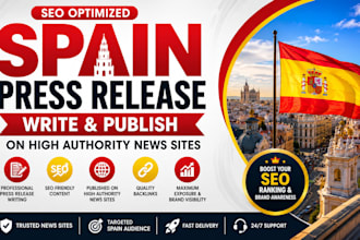 write and publish SEO spain press release on high authority news sites