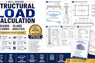 design structural load calculation for beam, slabs, columns, and report analysis