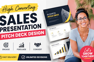 high converting sales presentation, marketing pitch deck, sales slide design pro