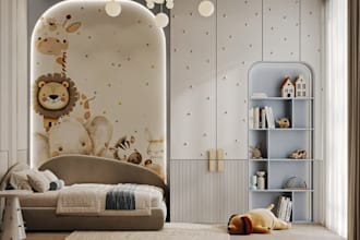 do 3d kids room, 3d toddler room, playroom, 3d nursery room design