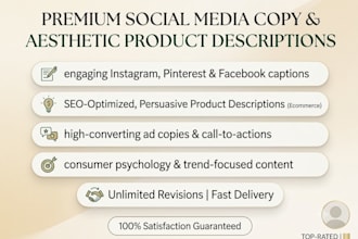 write premium social media copy and aesthetic product descriptions