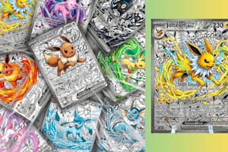 create custom pokemon card artwork, card game design, and card box art
