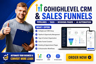 gohighlevel CRM pipelines, tags, sales funnels, booking pages, ai automation