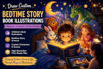 draw custom bedtime story book illustrations
